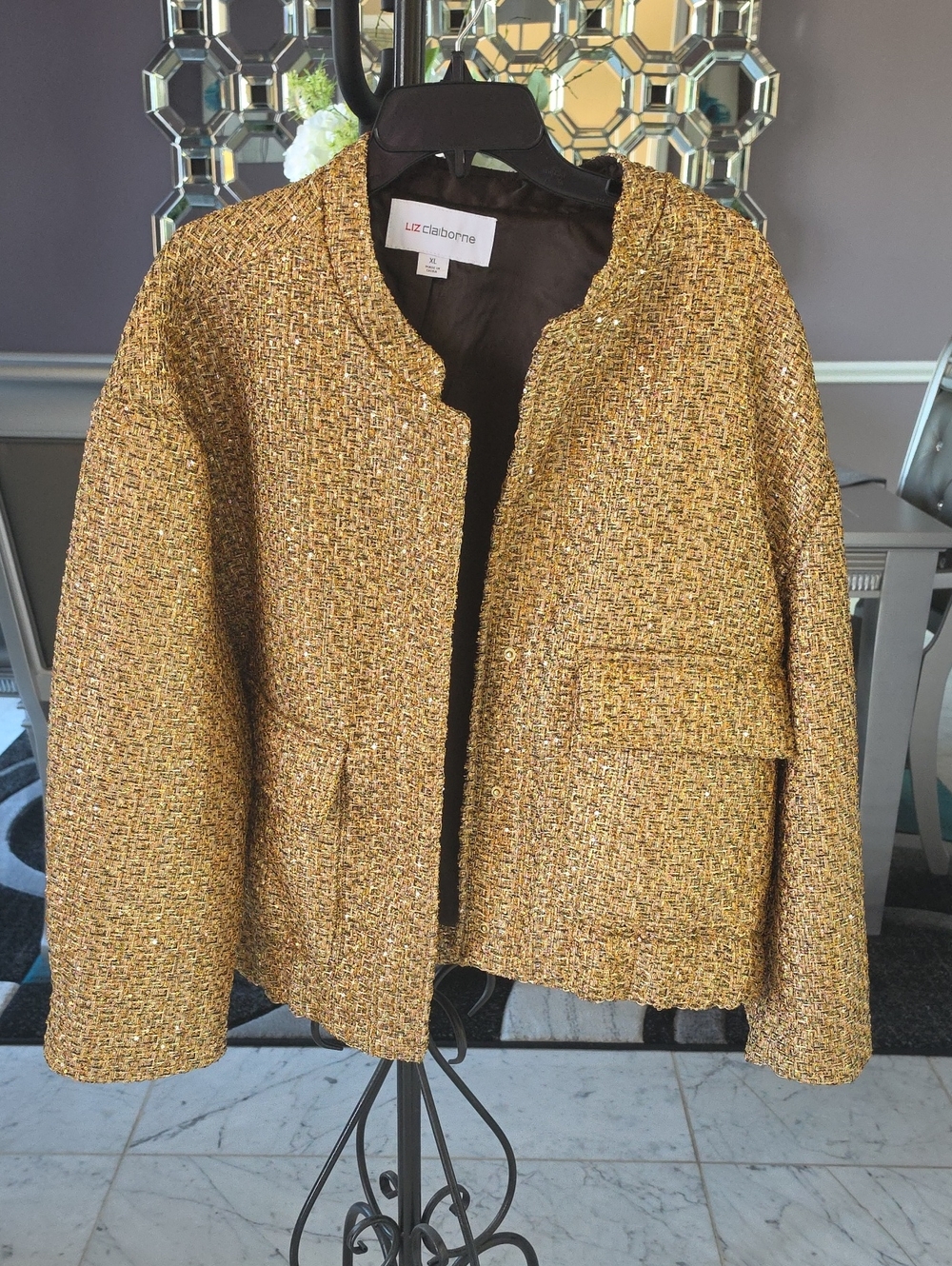Liz Claiborne Golden Tweed Collarless Blazer